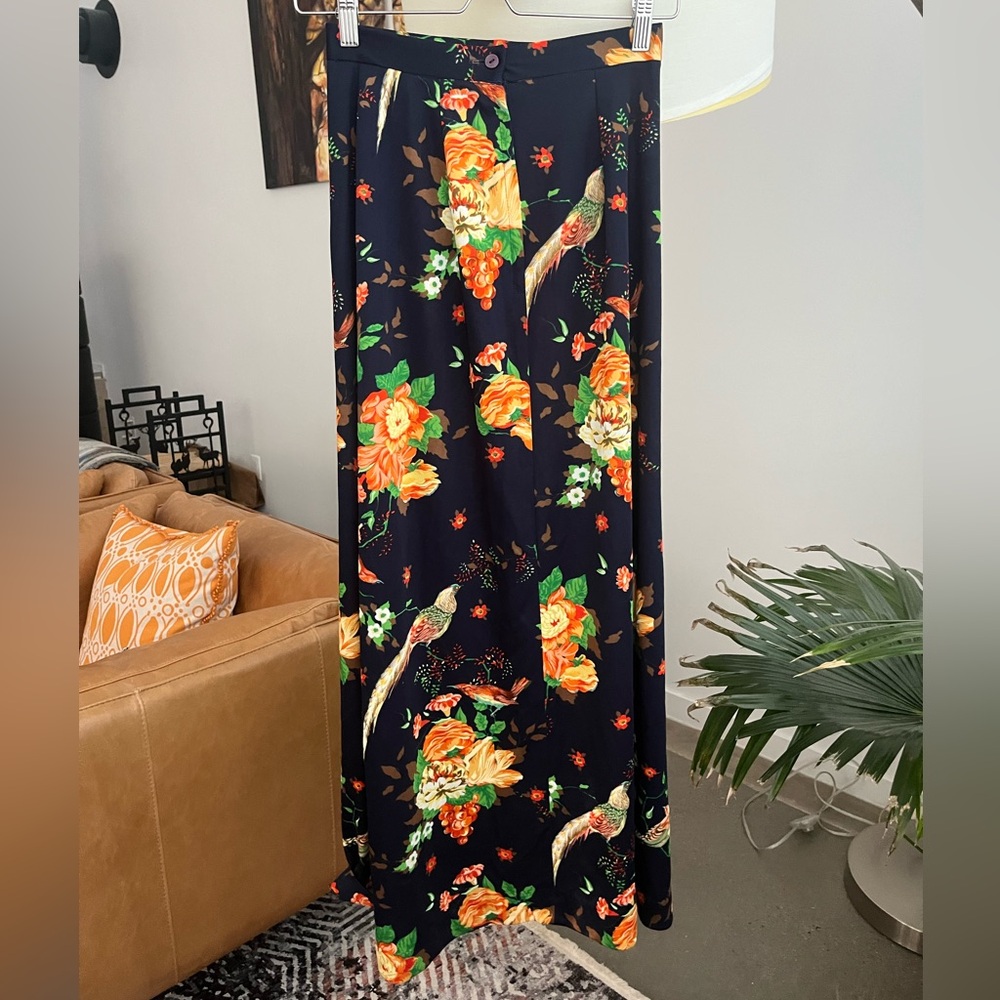 Vintage Sportswear by Casualaire Flower & Bird Print Maxi Skirt